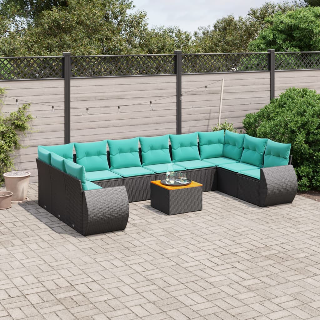 11-delige tuinbankset met kussens, zwart polyrotan is nu te koop bij PeponiXL, paradijselijk wonen!