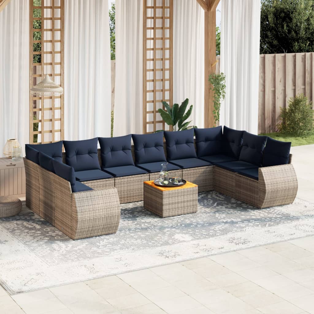 11-delige tuinbankset met kussens, grijs polyrotan is nu te koop bij PeponiXL, paradijselijk wonen!