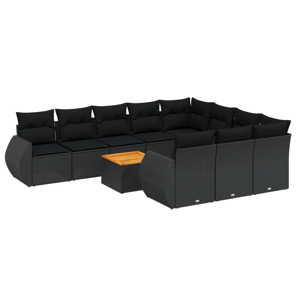 11-delige Loungeset met kussens poly rattan zwart is nu te koop bij PeponiXL, paradijselijk wonen!