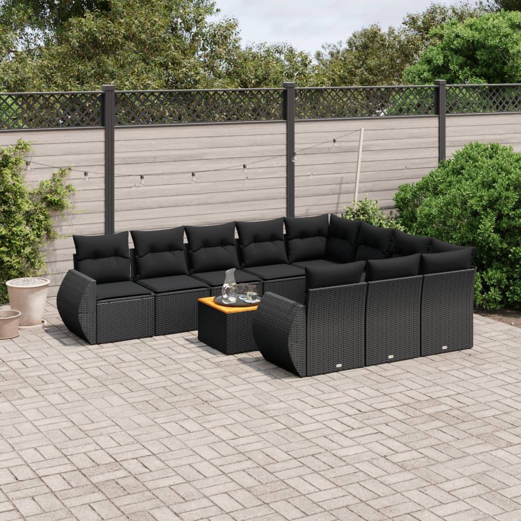 11-delige Loungeset met kussens poly rattan zwart is nu te koop bij PeponiXL, paradijselijk wonen!