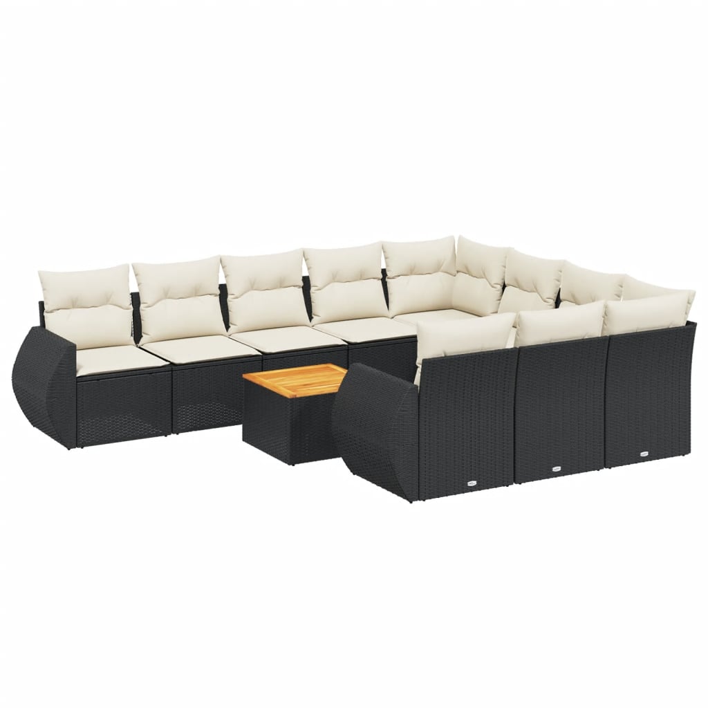 11-delige Loungeset met kussens poly rattan zwart is nu te koop bij PeponiXL, paradijselijk wonen!