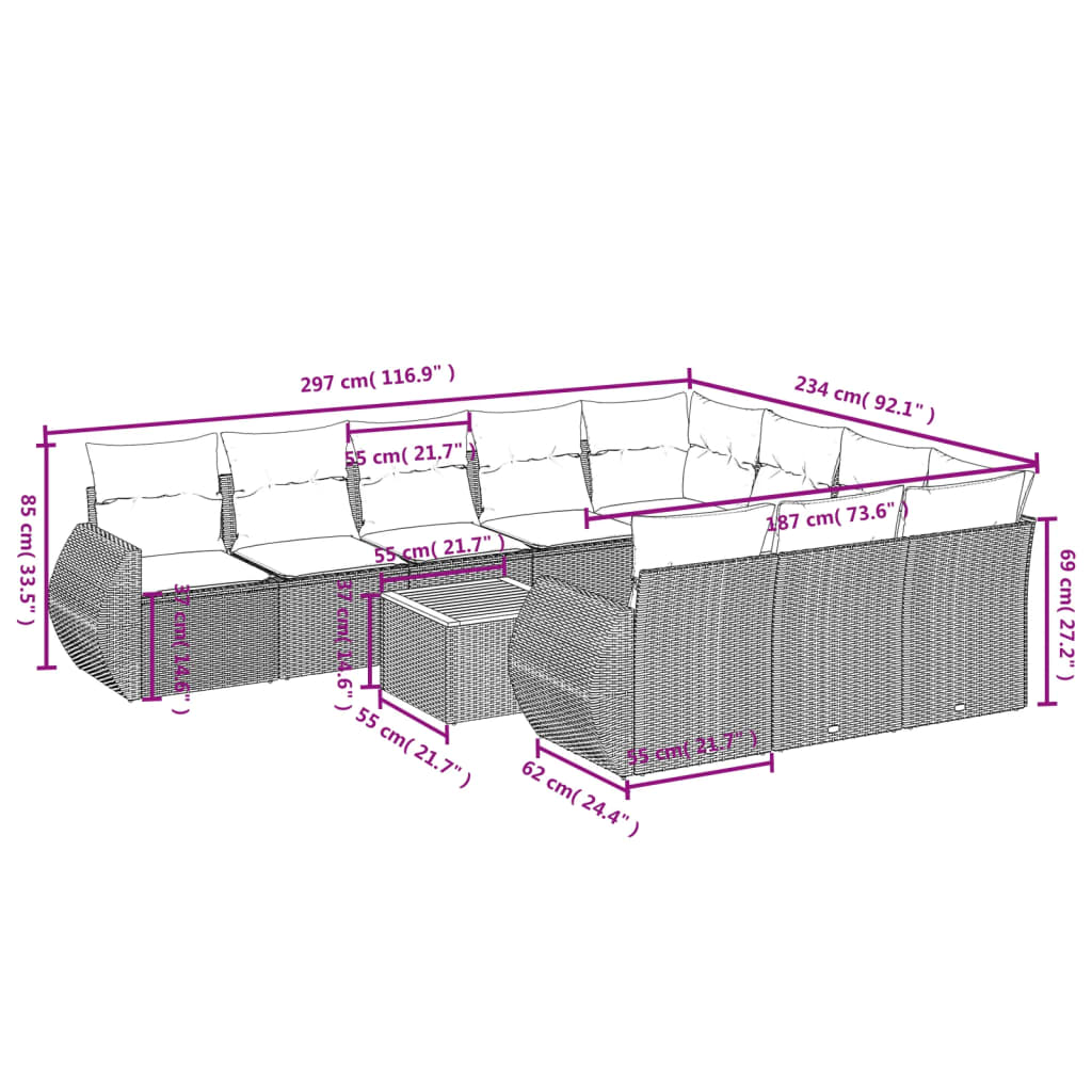 11-delige Loungeset met kussens poly rattan zwart is nu te koop bij PeponiXL, paradijselijk wonen!