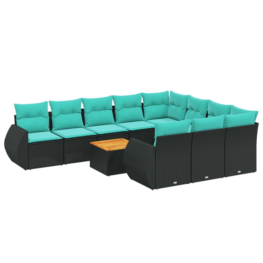 11-delige tuinbankset met kussens, zwart polyrotan is nu te koop bij PeponiXL, paradijselijk wonen!