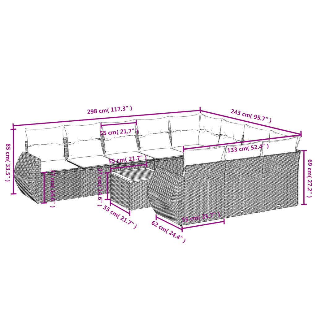 11-delige tuinbankset met kussens, zwart polyrotan is nu te koop bij PeponiXL, paradijselijk wonen!