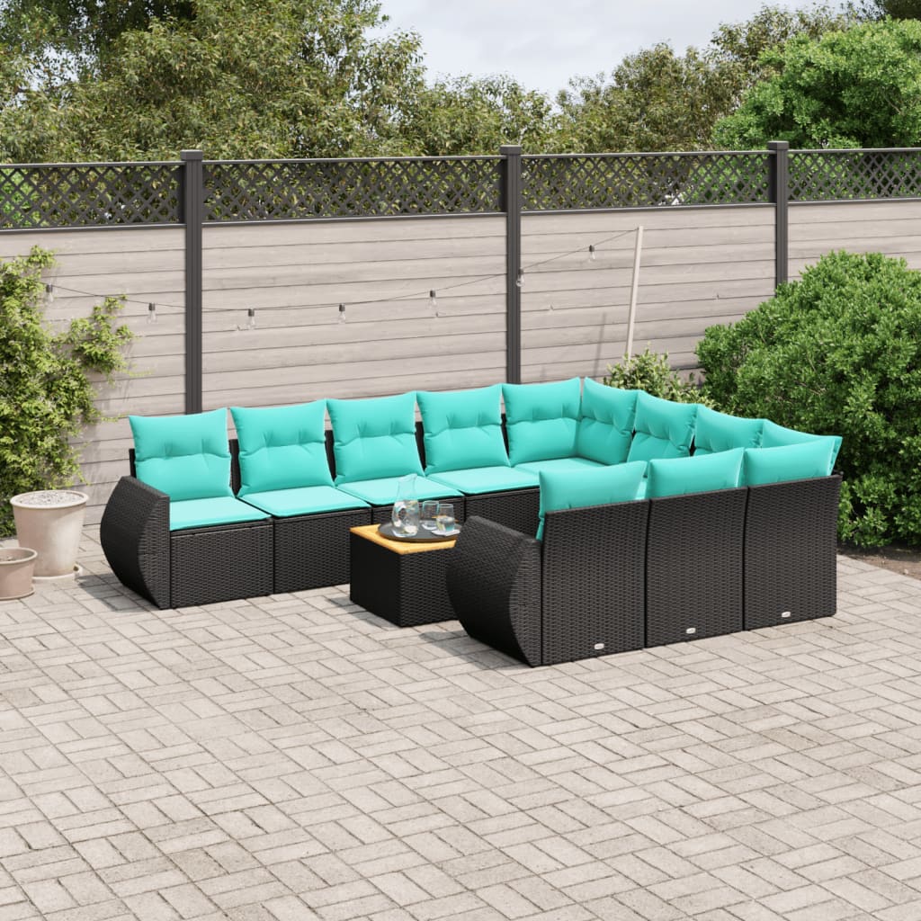 11-delige tuinbankset met kussens, zwart polyrotan is nu te koop bij PeponiXL, paradijselijk wonen!