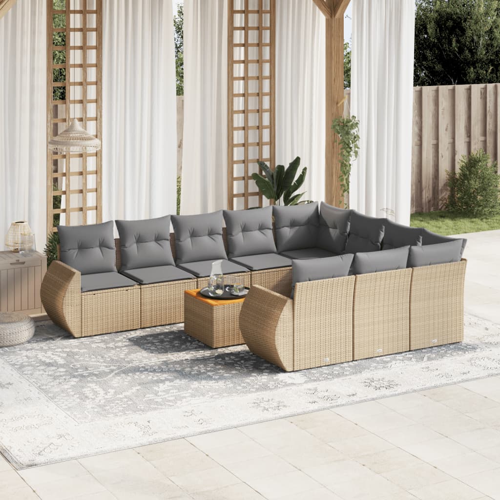 11-delige Tuinset met kussens poly rattan beige is nu te koop bij PeponiXL, paradijselijk wonen!