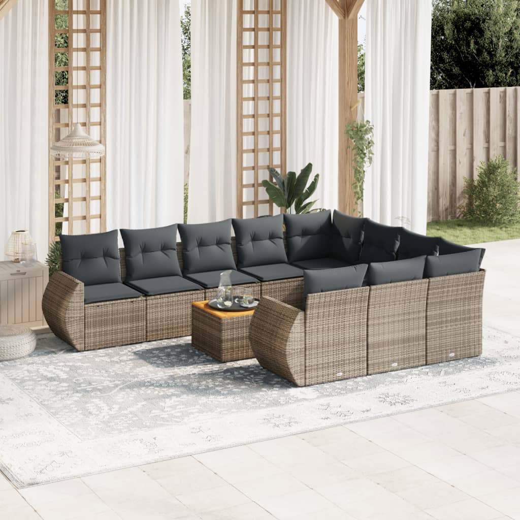 11-delige Loungeset met kussens poly rattan grijs is nu te koop bij PeponiXL, paradijselijk wonen!