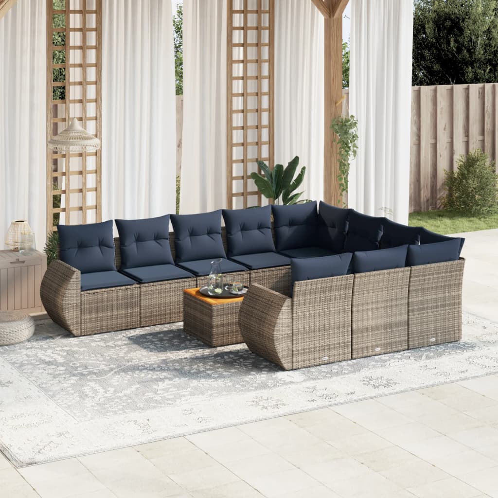 11-delige tuinbankset met kussens, grijs polyrotan is nu te koop bij PeponiXL, paradijselijk wonen!