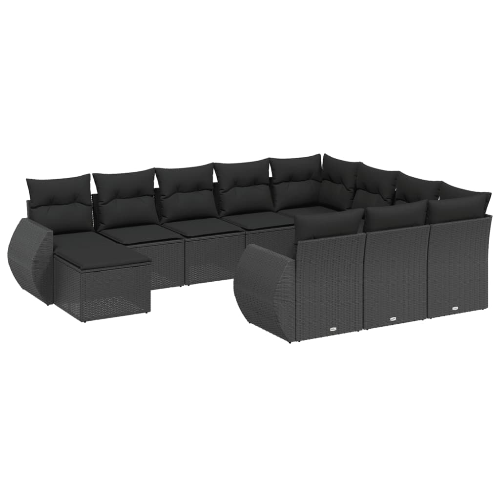 11-delige Loungeset met kussens poly rattan zwart is nu te koop bij PeponiXL, paradijselijk wonen!