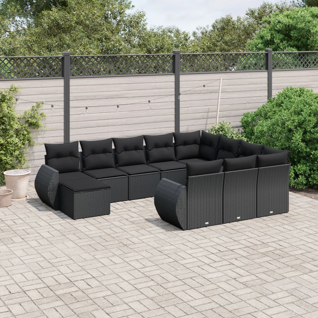 11-delige Loungeset met kussens poly rattan zwart is nu te koop bij PeponiXL, paradijselijk wonen!