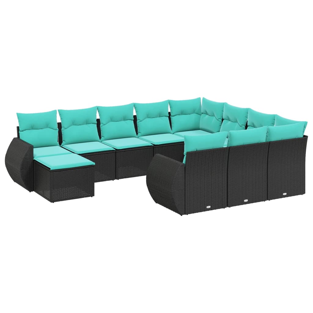 11-delige tuinbankset met kussens, zwart polyrotan is nu te koop bij PeponiXL, paradijselijk wonen!