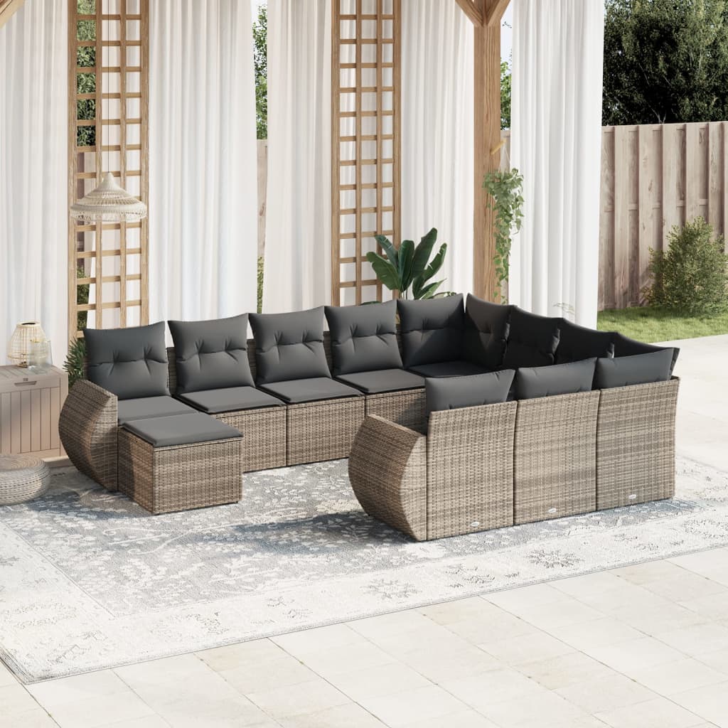 11-delige Loungeset met kussens poly rattan grijs is nu te koop bij PeponiXL, paradijselijk wonen!