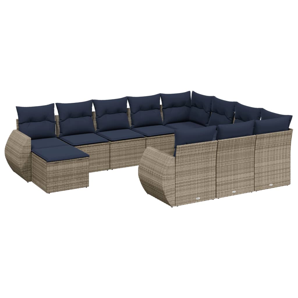 11-delige tuinbankset met kussens, grijs polyrotan is nu te koop bij PeponiXL, paradijselijk wonen!