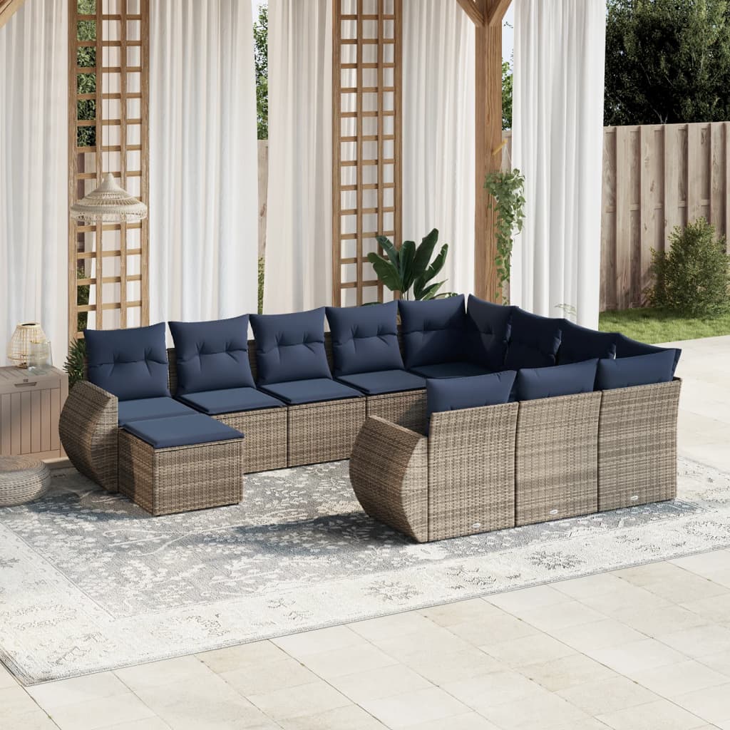 11-delige tuinbankset met kussens, grijs polyrotan is nu te koop bij PeponiXL, paradijselijk wonen!