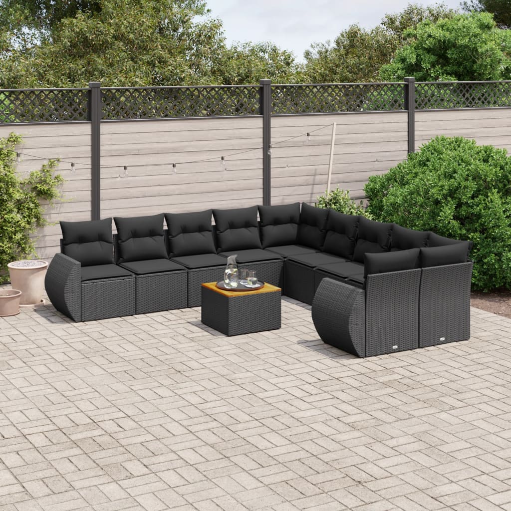 11-delige Loungeset met kussens poly rattan zwart is nu te koop bij PeponiXL, paradijselijk wonen!
