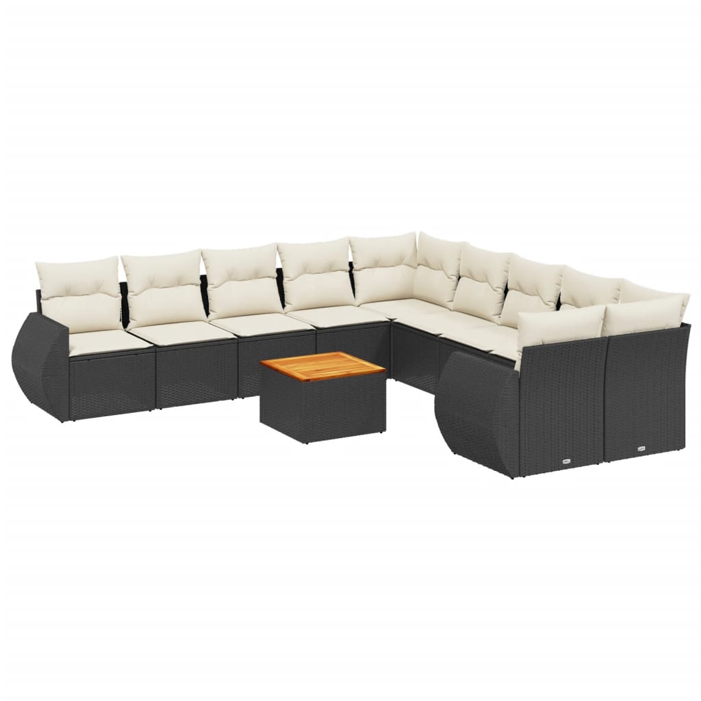 11-delige Loungeset met kussens poly rattan zwart is nu te koop bij PeponiXL, paradijselijk wonen!