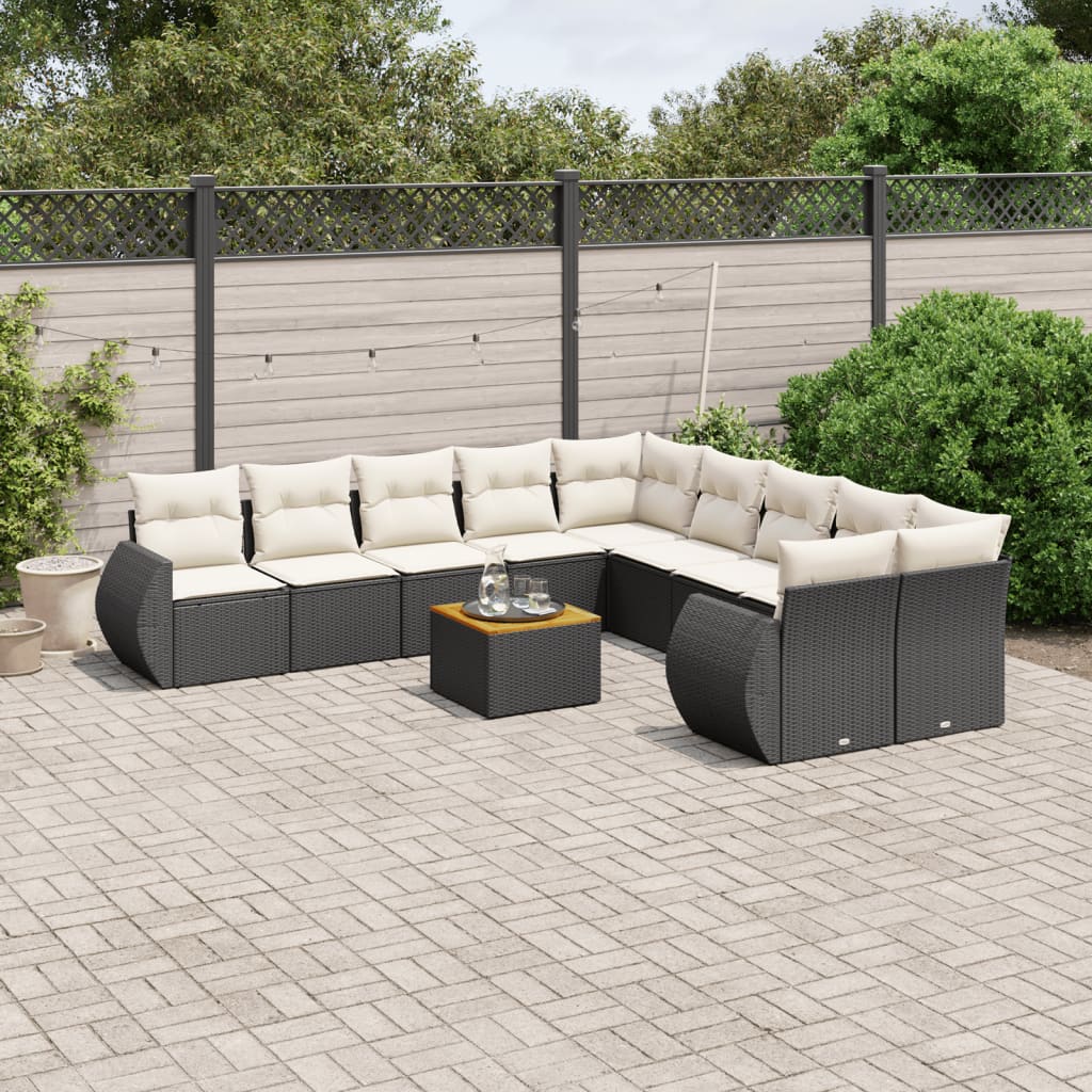 11-delige Loungeset met kussens poly rattan zwart is nu te koop bij PeponiXL, paradijselijk wonen!