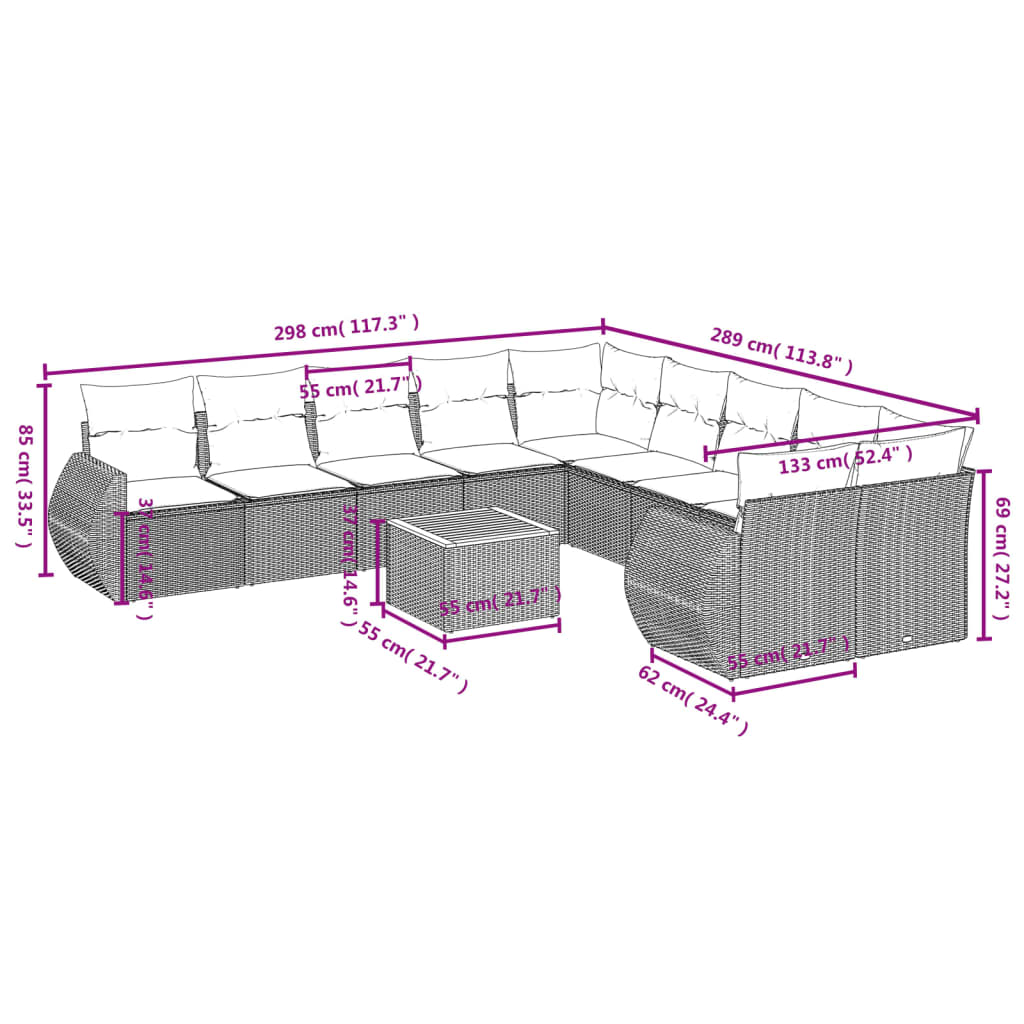 11-delige tuinbankset met kussens, zwart polyrotan is nu te koop bij PeponiXL, paradijselijk wonen!