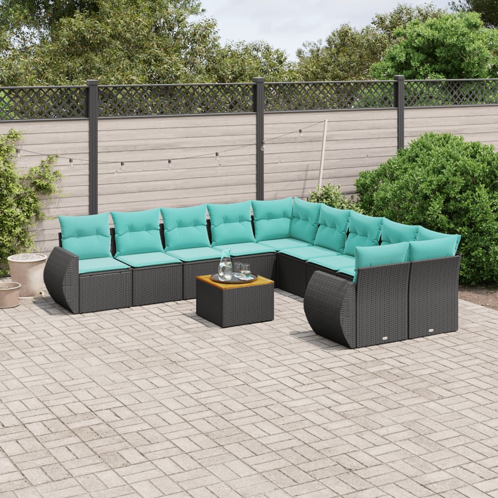 11-delige tuinbankset met kussens, zwart polyrotan is nu te koop bij PeponiXL, paradijselijk wonen!
