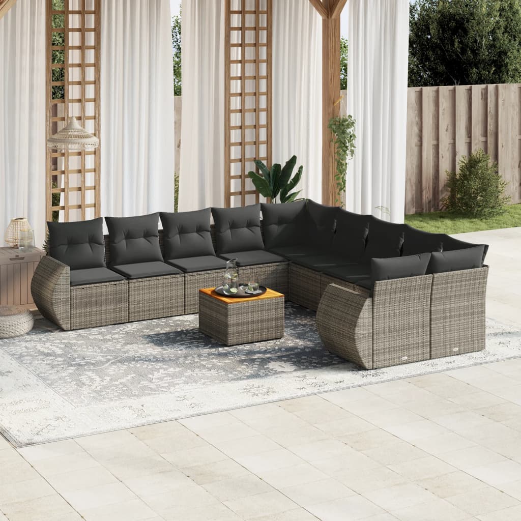 11-delige Loungeset met kussens poly rattan grijs is nu te koop bij PeponiXL, paradijselijk wonen!