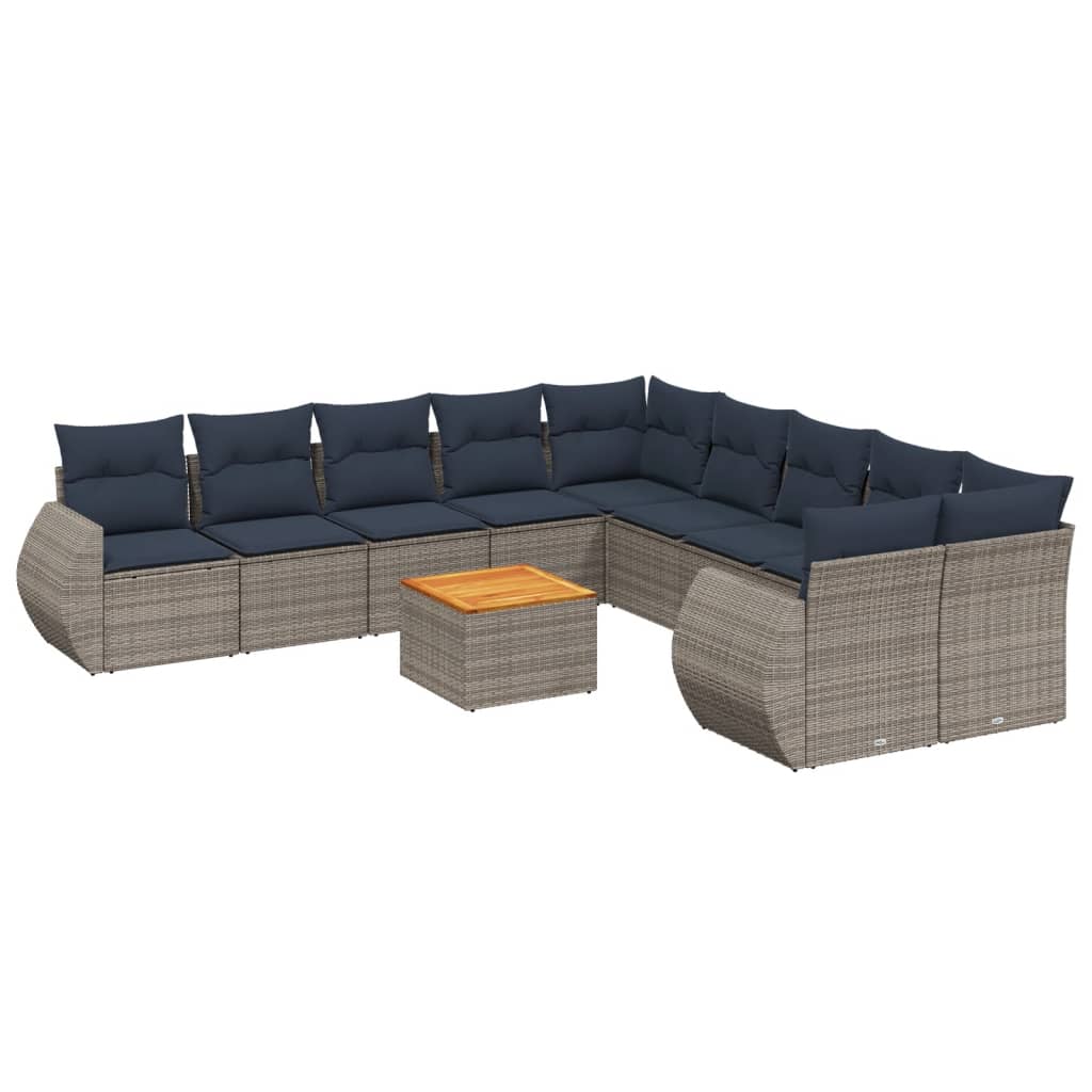 11-delige tuinbankset met kussens, grijs polyrotan is nu te koop bij PeponiXL, paradijselijk wonen!