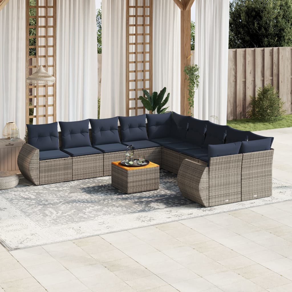 11-delige tuinbankset met kussens, grijs polyrotan is nu te koop bij PeponiXL, paradijselijk wonen!
