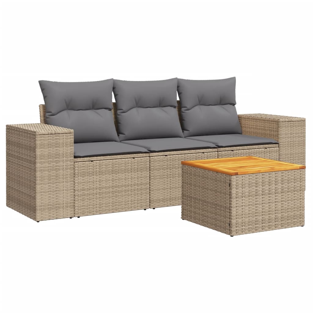 4-delige Loungeset met kussens poly rattan beige is nu te koop bij PeponiXL, paradijselijk wonen!