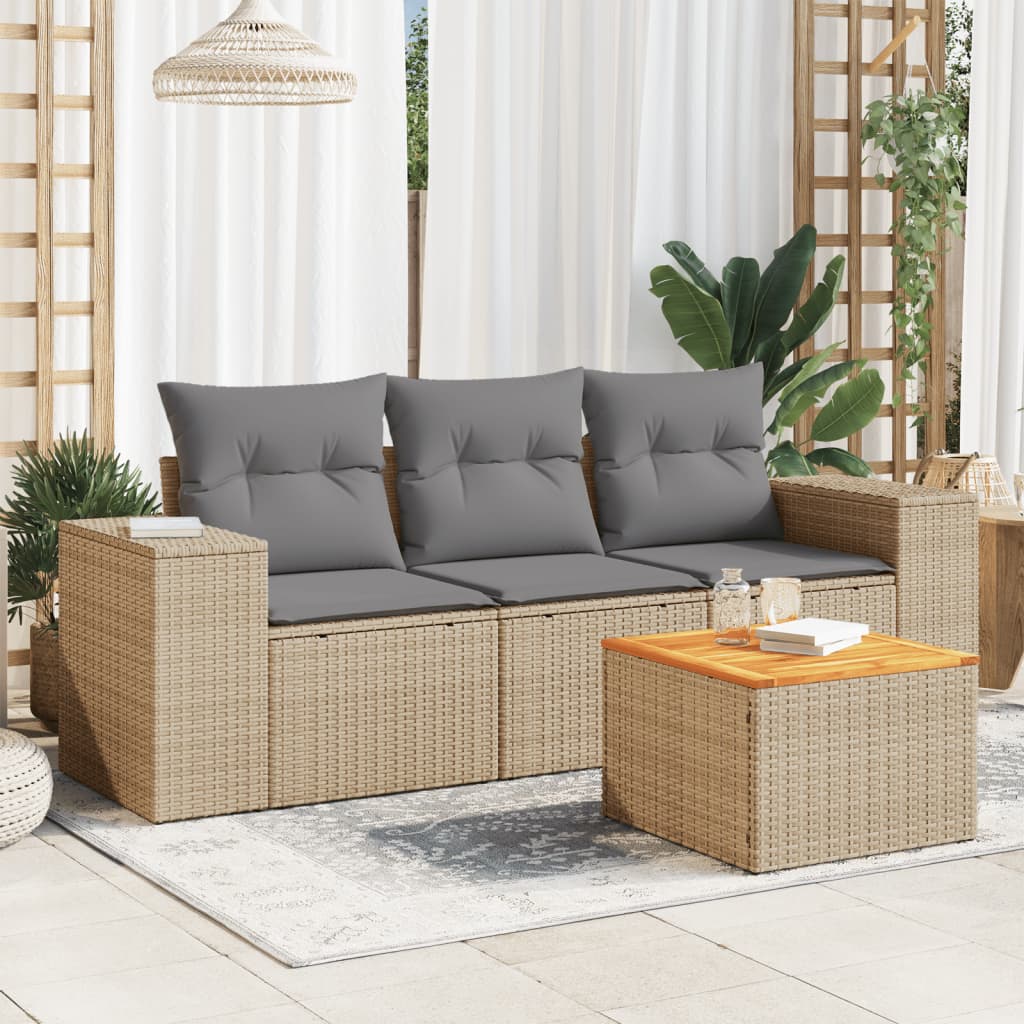 4-delige Loungeset met kussens poly rattan beige is nu te koop bij PeponiXL, paradijselijk wonen!