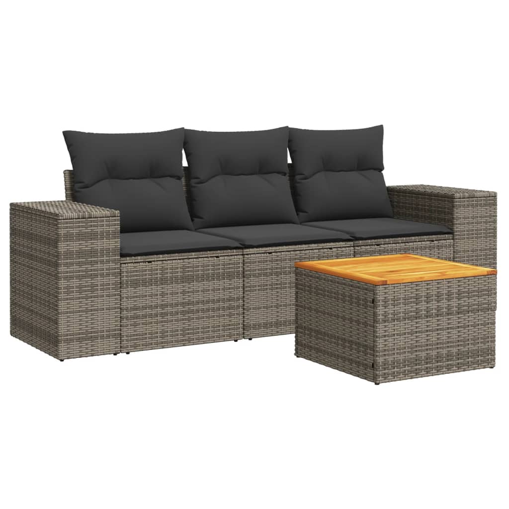 4-delige Loungeset met kussens poly rattan grijs is nu te koop bij PeponiXL, paradijselijk wonen!
