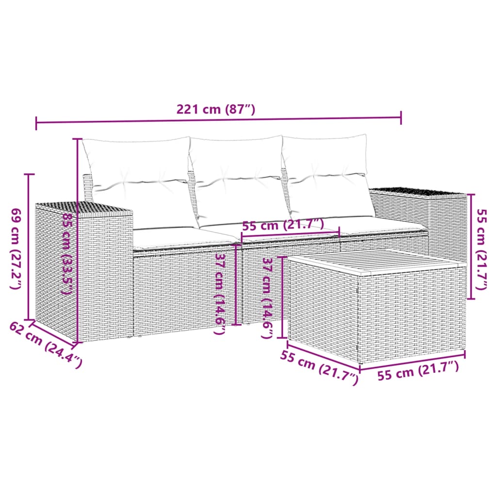 4-delige Loungeset met kussens poly rattan grijs is nu te koop bij PeponiXL, paradijselijk wonen!