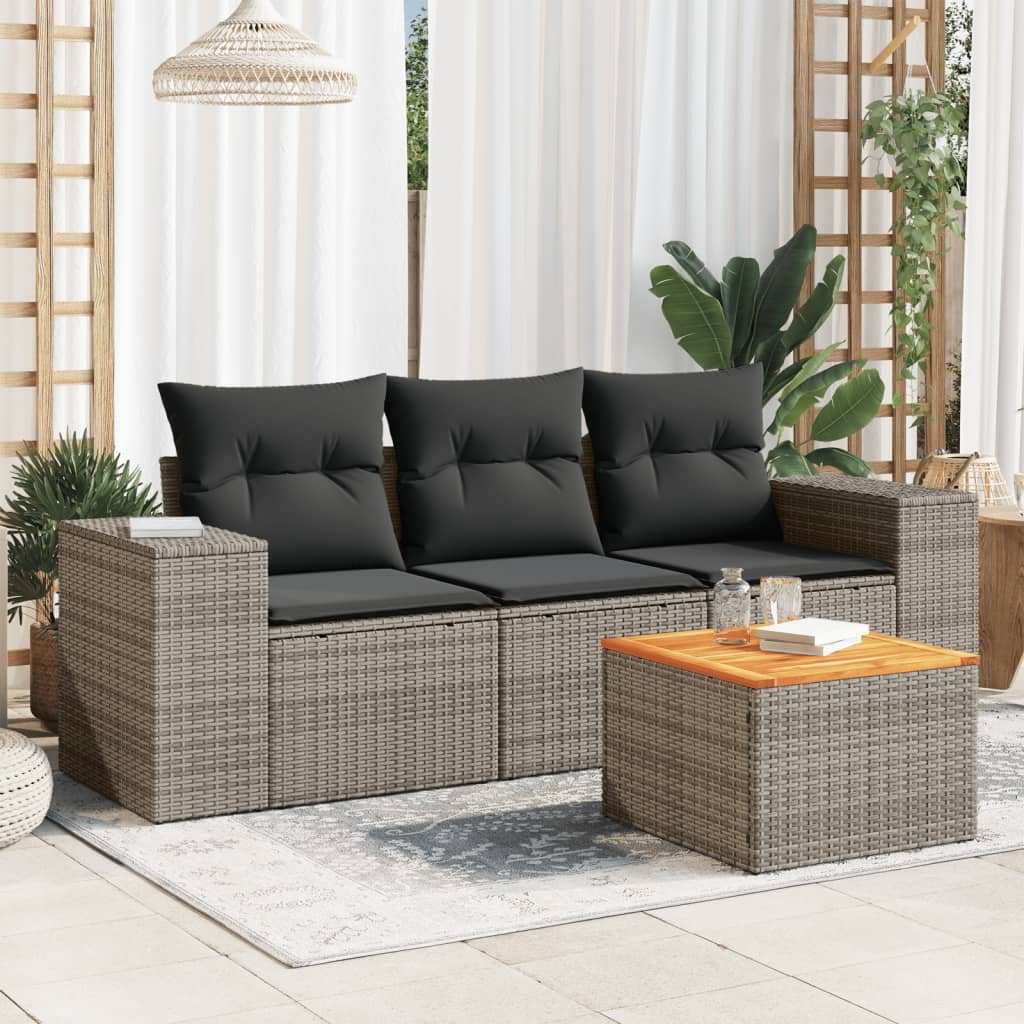 4-delige Loungeset met kussens poly rattan grijs is nu te koop bij PeponiXL, paradijselijk wonen!