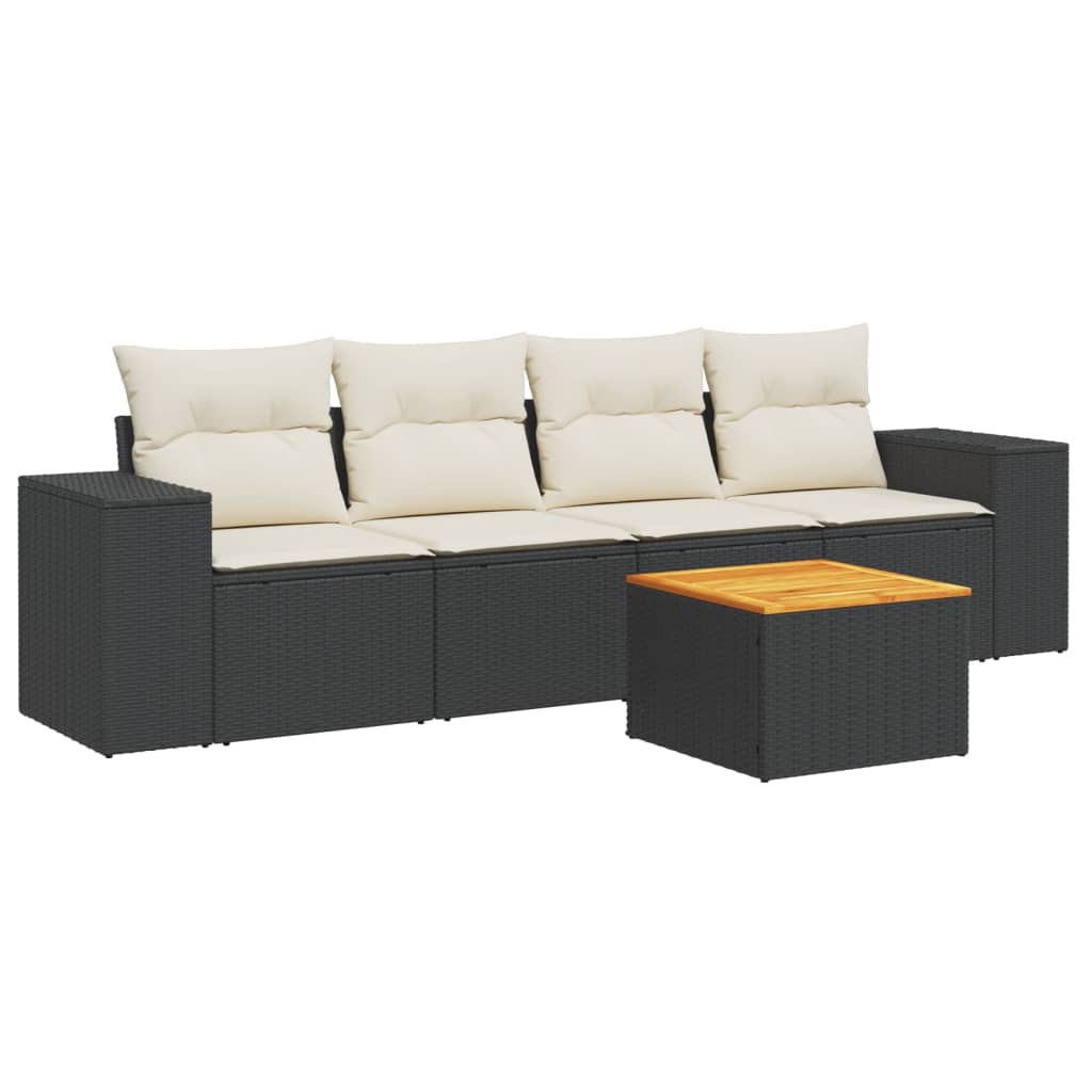 5-delige Loungeset met kussens poly rattan zwart is nu te koop bij PeponiXL, paradijselijk wonen!