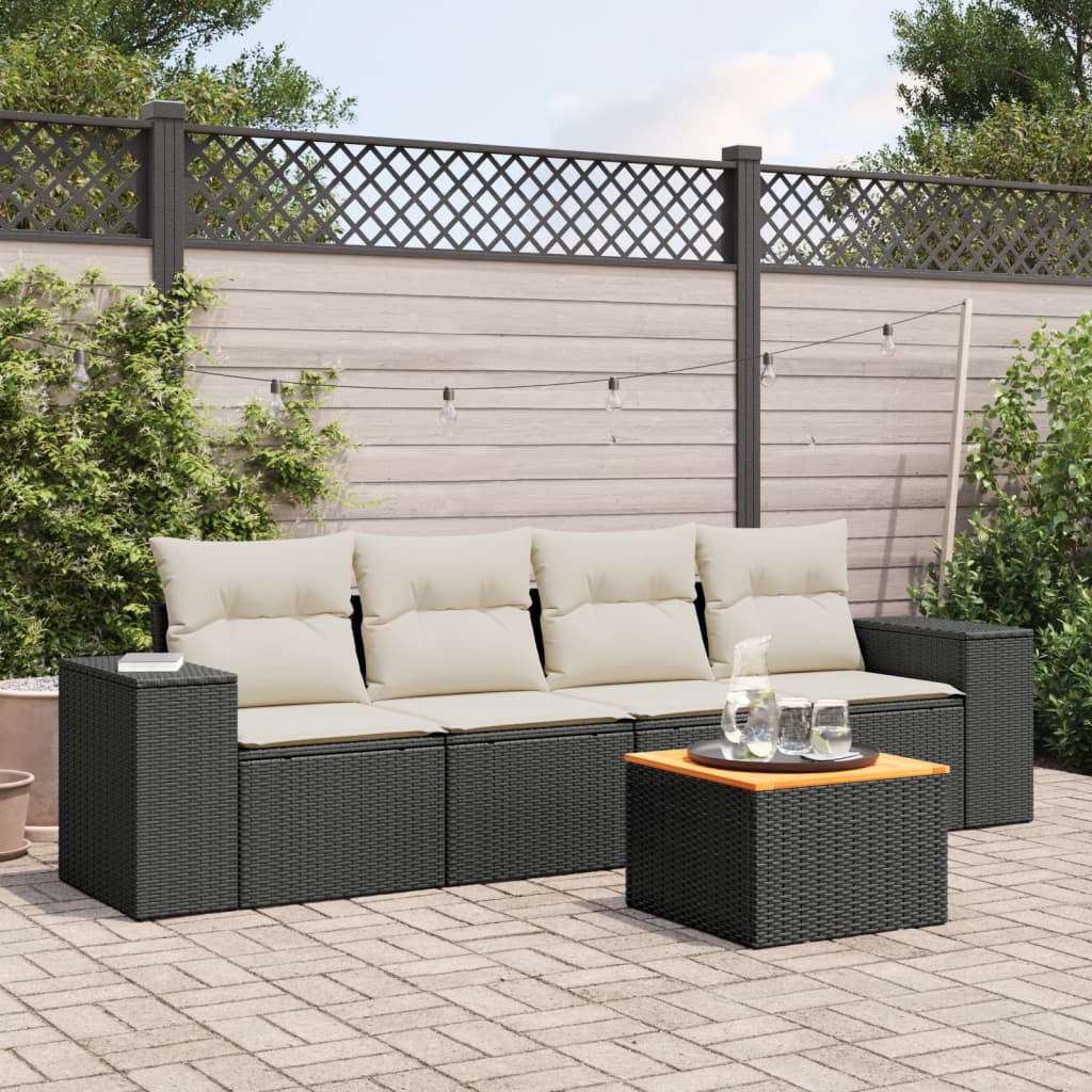 5-delige Loungeset met kussens poly rattan zwart is nu te koop bij PeponiXL, paradijselijk wonen!
