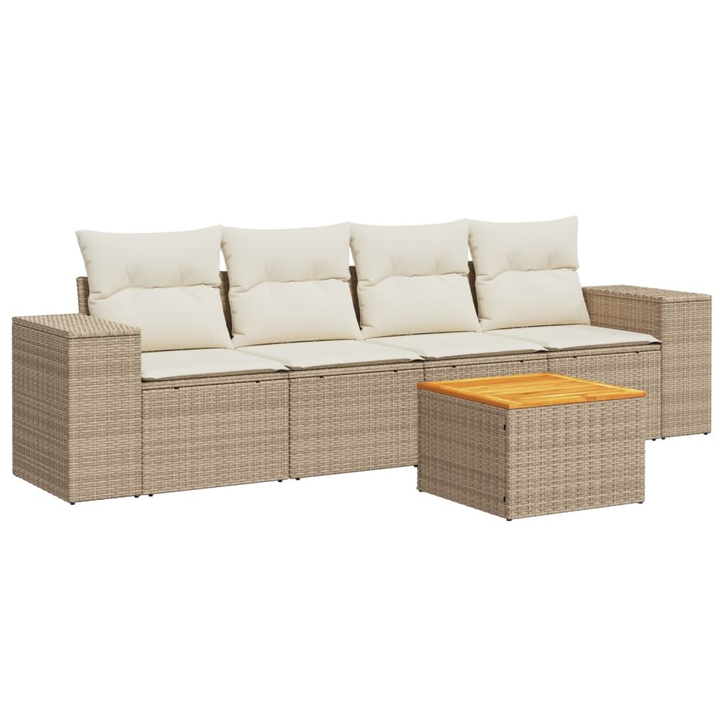 5-delige Loungeset met kussens poly rattan beige is nu te koop bij PeponiXL, paradijselijk wonen!