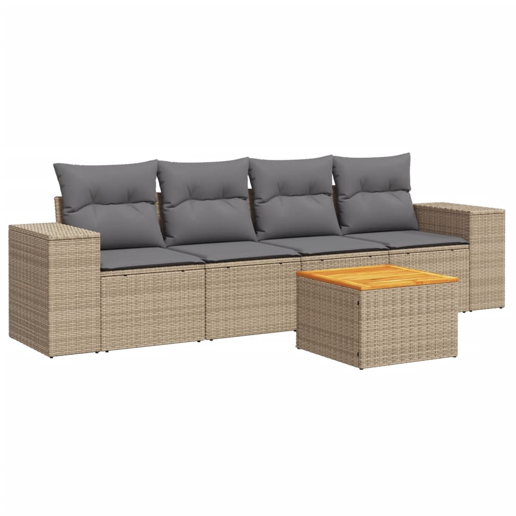 5-delige Loungeset met kussens poly rattan beige is nu te koop bij PeponiXL, paradijselijk wonen!