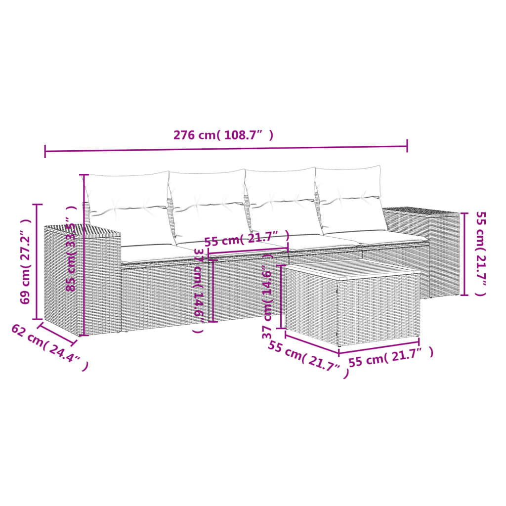 5-delige Loungeset met kussens poly rattan beige is nu te koop bij PeponiXL, paradijselijk wonen!
