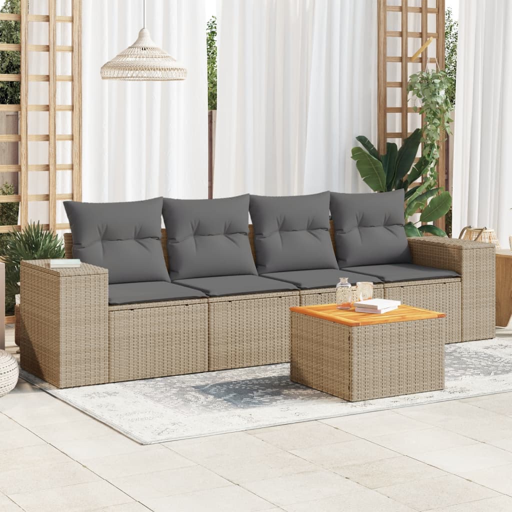 5-delige Loungeset met kussens poly rattan beige is nu te koop bij PeponiXL, paradijselijk wonen!