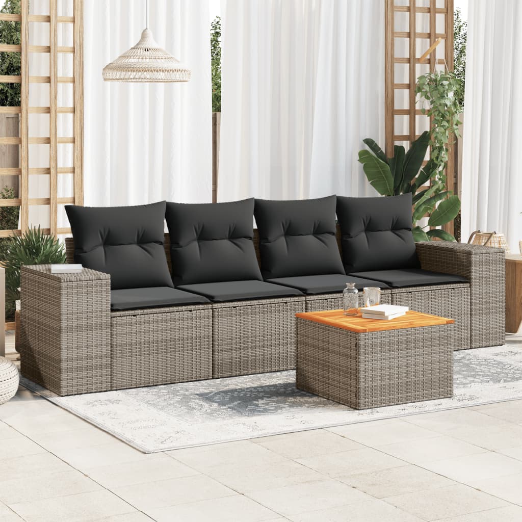 5-delige Loungeset met kussens poly rattan grijs is nu te koop bij PeponiXL, paradijselijk wonen!