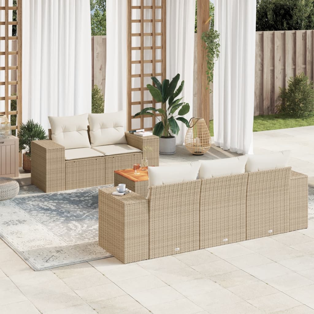 6-delige Loungeset met kussens poly rattan beige is nu te koop bij PeponiXL, paradijselijk wonen!