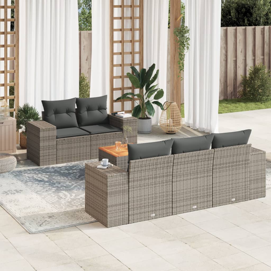 6-delige Loungeset met kussens poly rattan grijs is nu te koop bij PeponiXL, paradijselijk wonen!