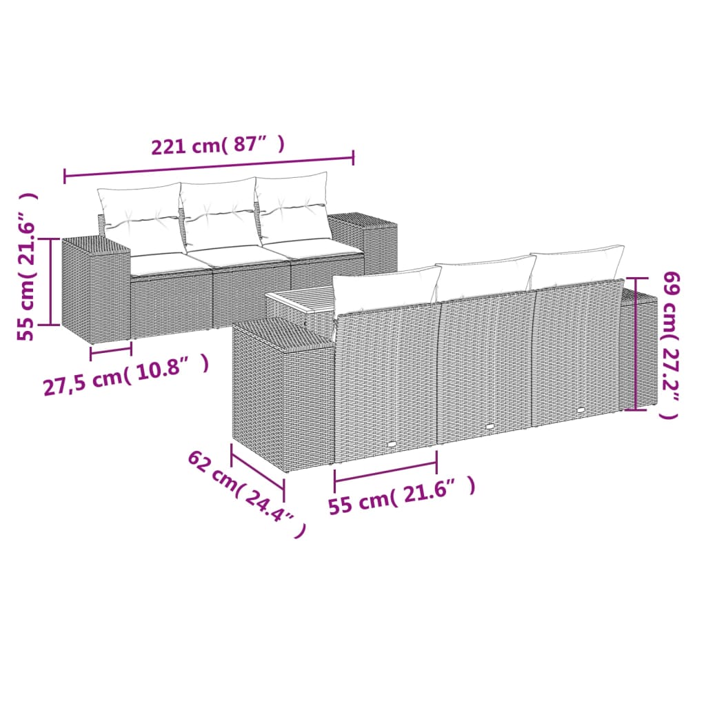 7-delige Loungeset met kussens poly rattan grijs is nu te koop bij PeponiXL, paradijselijk wonen!