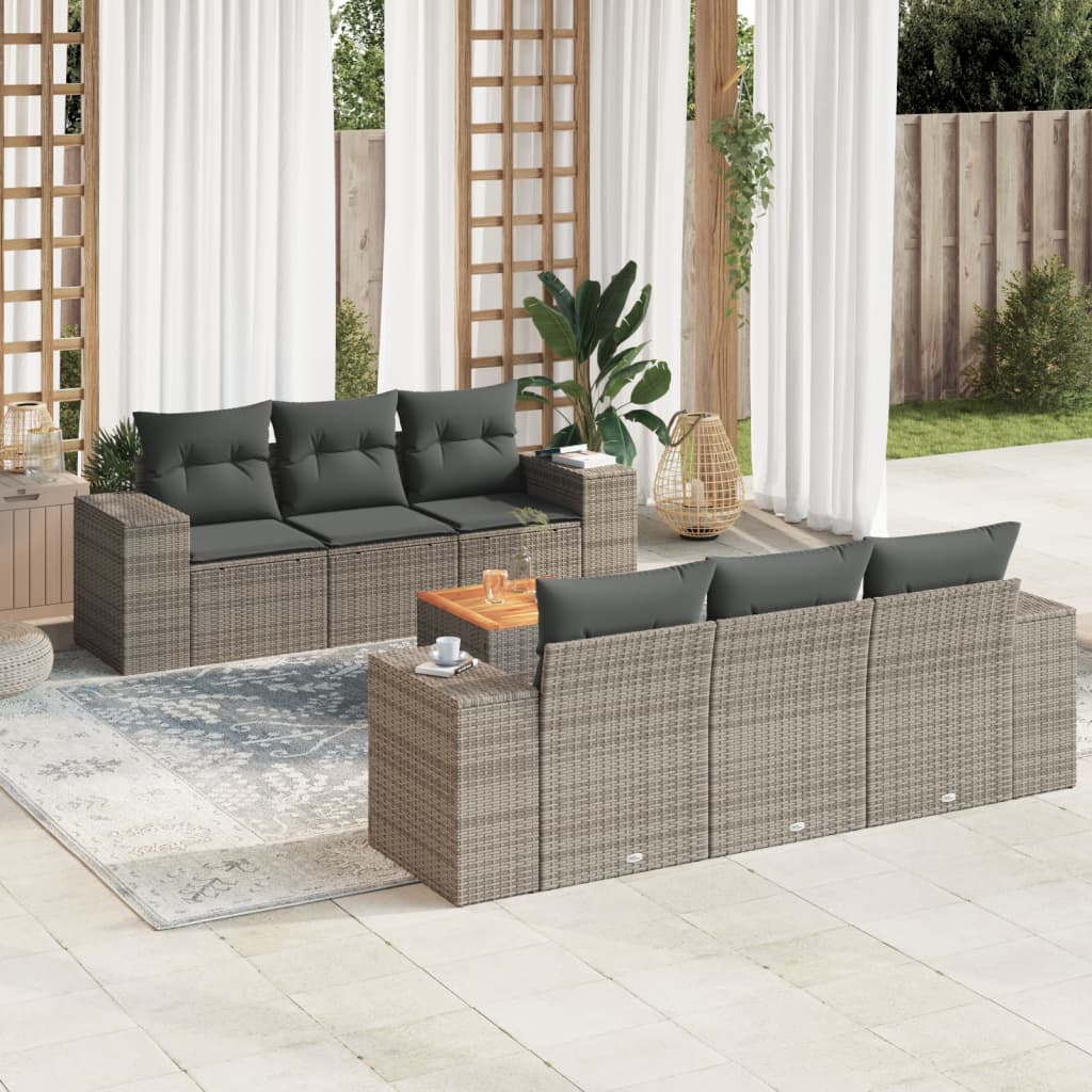 7-delige Loungeset met kussens poly rattan grijs is nu te koop bij PeponiXL, paradijselijk wonen!