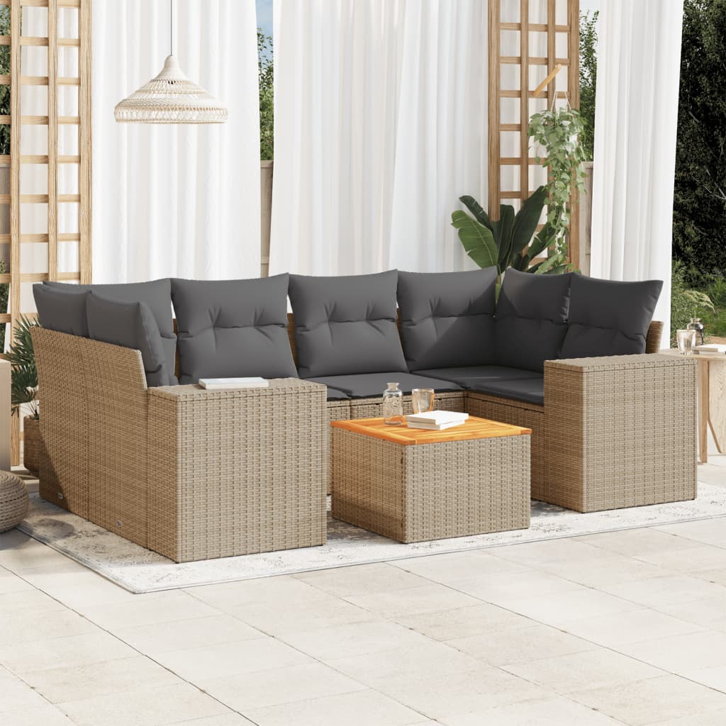 7-delige Loungeset met kussens poly rattan beige is nu te koop bij PeponiXL, paradijselijk wonen!