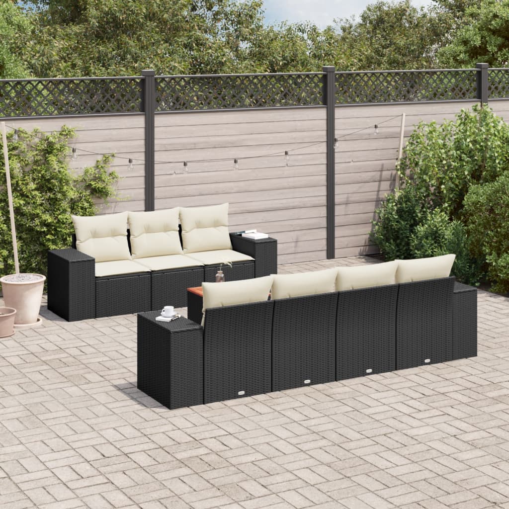 8-delige Loungeset met kussens poly rattan zwart is nu te koop bij PeponiXL, paradijselijk wonen!