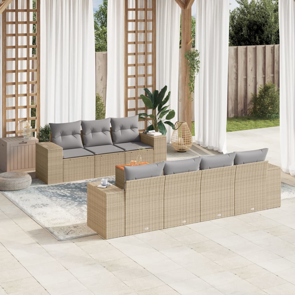 8-delige Loungeset met kussens poly rattan beige is nu te koop bij PeponiXL, paradijselijk wonen!