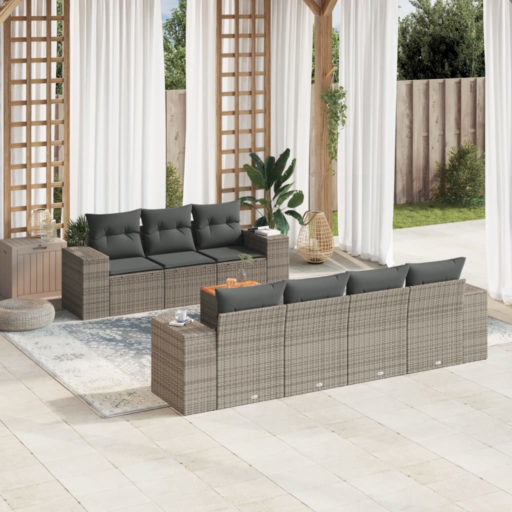8-delige Loungeset met kussens poly rattan grijs is nu te koop bij PeponiXL, paradijselijk wonen!