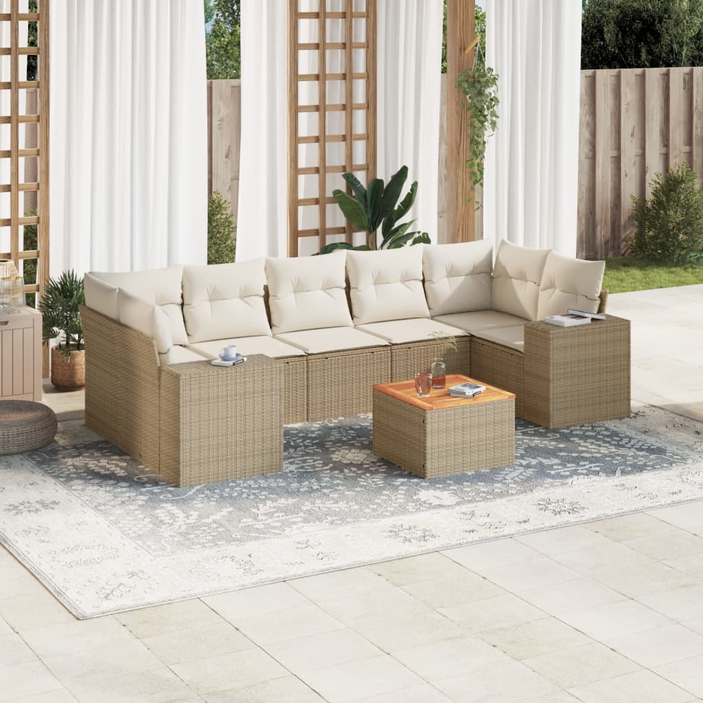 8-delige Loungeset met kussens poly rattan beige is nu te koop bij PeponiXL, paradijselijk wonen!