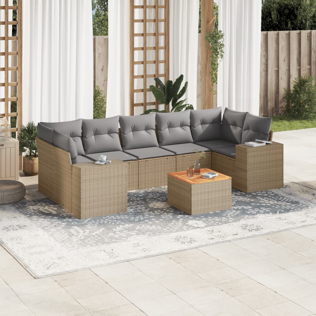 8-delige Loungeset met kussens poly rattan beige is nu te koop bij PeponiXL, paradijselijk wonen!
