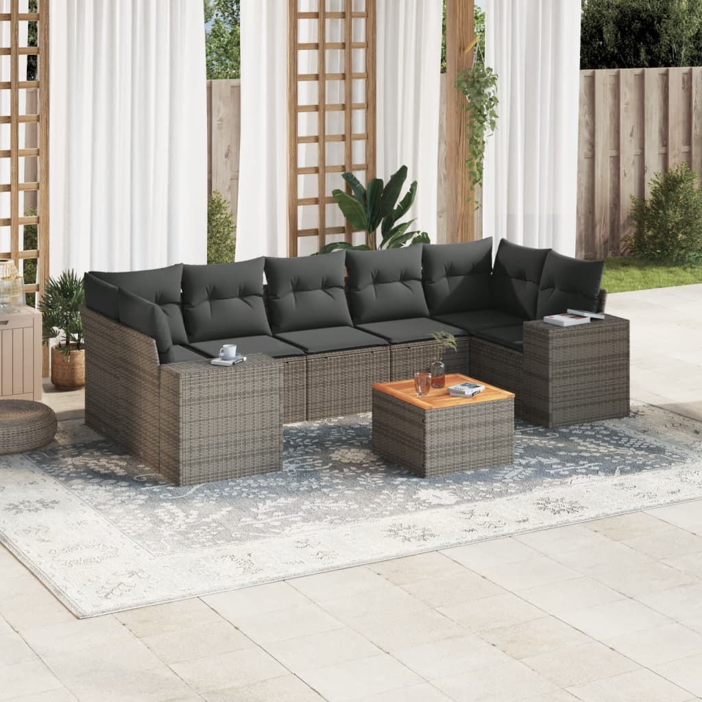 8-delige Loungeset met kussens poly rattan grijs is nu te koop bij PeponiXL, paradijselijk wonen!