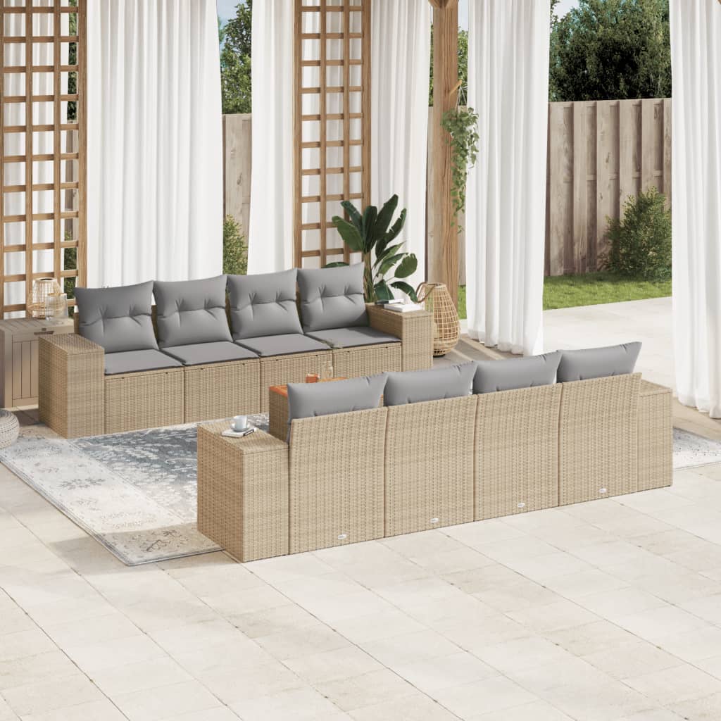 9-delige Loungeset met kussens poly rattan beige is nu te koop bij PeponiXL, paradijselijk wonen!